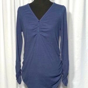 Blue maternity top with lace back